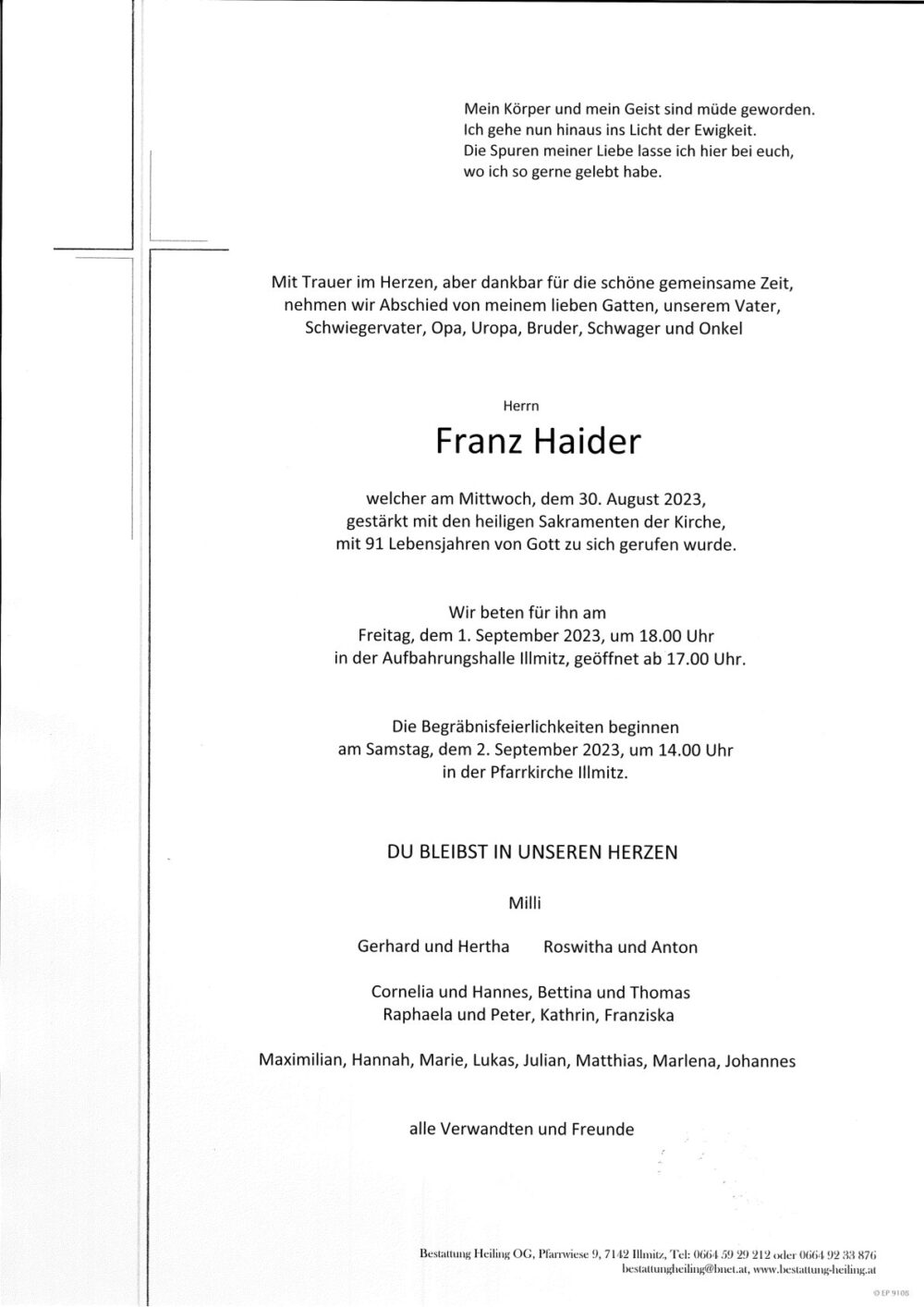Franz Haider - Bestattung Heiling